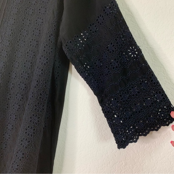 Johnny Was Womens black floral eyelet 3/4 sleeve button front Blouse S - Picture 2 of 8